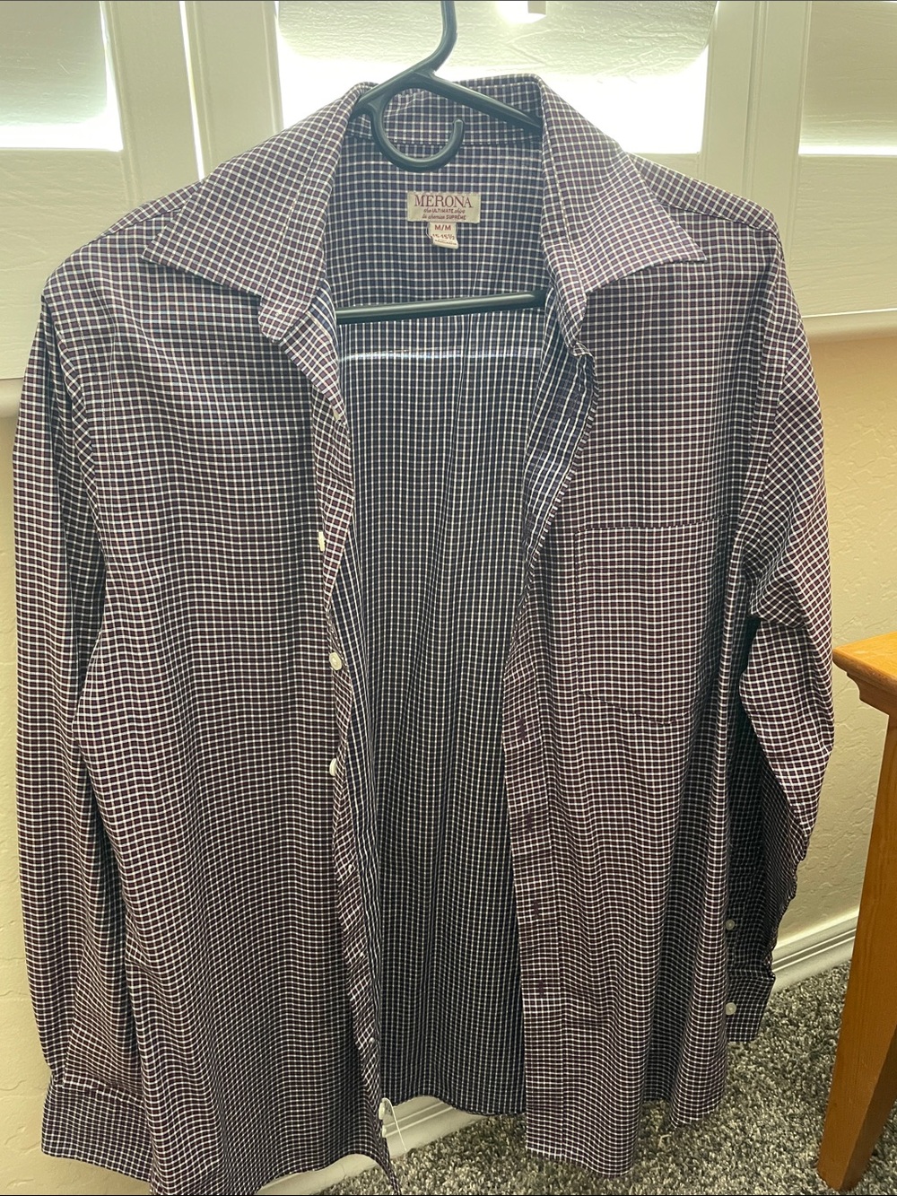 Merona Men's Burgundy and White Checked Button-Down Shirt